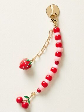Anthropologie Beaded Phone Charm | Strawberry & Cherry | NWT